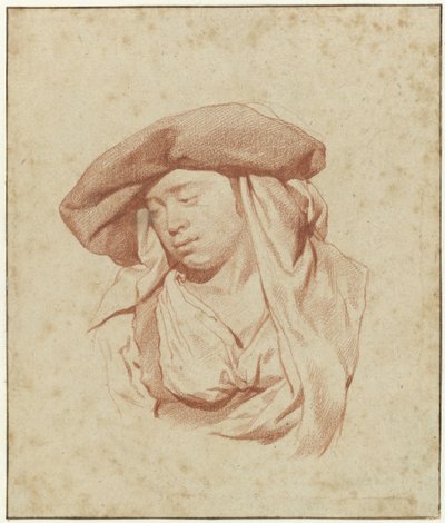 Studie av en kvinna, bystlängd, vänd något åt vänster och tittar ner av Cornelis Pietersz. Bega