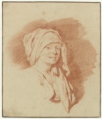 Studie av en kvinna, byst längd, bär en huvudbonad, vänd åt höger av Cornelis Pietersz. Bega