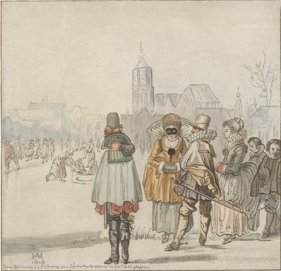 Elegant sällskap på isen av Cornelis Ploos van Amstel (signed by artist)