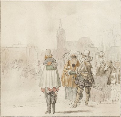 Elegant sällskap på isen av Cornelis Ploos van Amstel (signed by artist)