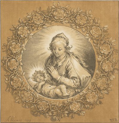 Maria med Kristusbarn Jungfru Maria och Jesusbarnet av Cornelis Ploos van Amstel (signed by artist)