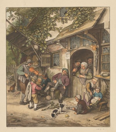 Spelman framför ett värdshus av Cornelis Ploos van Amstel (signed by artist)