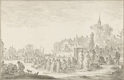 Fiskmarknad av Cornelis Ploos van Amstel (signed by artist)