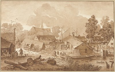 Byutsikt med damm av Cornelis Ploos van Amstel