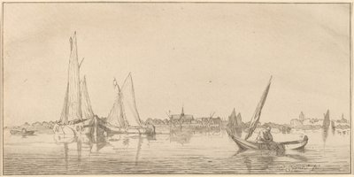 Flod med stad av Cornelis Ploos van Amstel