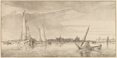Flod med stad av Cornelis Ploos van Amstel