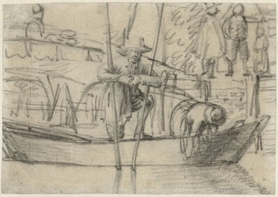 Man och kvinna i en båt vid stranden av Cornelis Saftleven (attributed to)