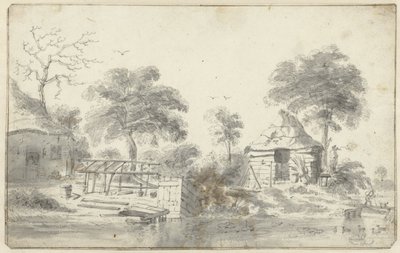 Gård med lada vid vattnet av Cornelis Saftleven