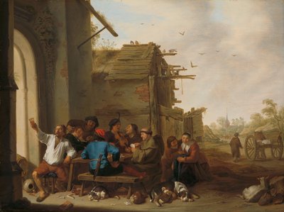 Figurer före ett Village Inn Ett sällskap av countryfolk av Cornelis Saftleven