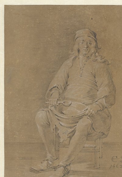 Sittande man med en skål i knät av Cornelis Saftleven