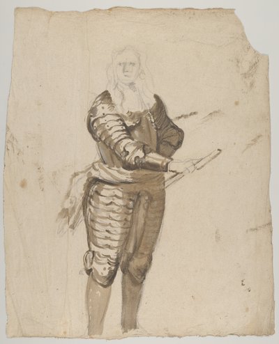 Studie av en stående befälhavare som håller en stav, verso..., tidigt 1600- och mitten av 1600-talet. av Cornelis Schut I