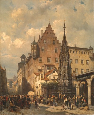 ”Den vackra fontänen” i Nürnberg av Cornelis Springer