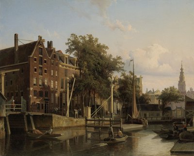 Stadsutsikt över Geldersekade vid Nieuwmarkt av Cornelis Springer