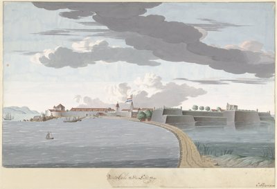 Fort Galle i Ceylon, sett från landsidan Piento Gale of the Country Road (titel på objekt) av Cornelis Steiger