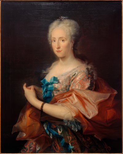 Porträtt av en dam, tre fjärdedels längd till vänster av Cornelis Troost