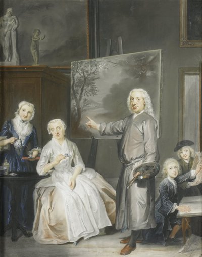 Landskapsmålaren Dirk Dalens III (1688-1753) med sin andra hustru Maria Schaack (d. 1766) och barnen Anna (född 1725), Willem (1737-60) och Jacobus (1741-63) av Cornelis Troost