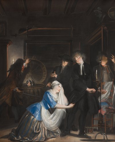 Falsk dygd upptäckt: Upptäckten av Volkert i tvättkorgen, 1739 av Cornelis Troost