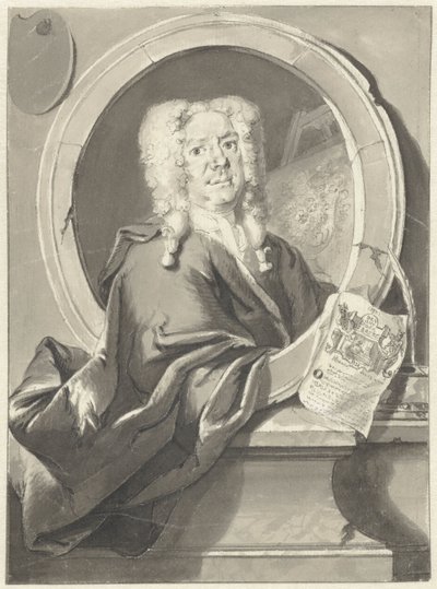 Porträtt av Jacob Campo Weyerman i medaljong av Cornelis Troost