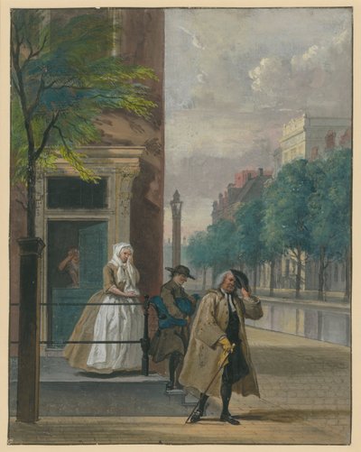 Scen ur en komedi ("Den avslöjade hycklande dygden" av Lingelbach) av Cornelis Troost