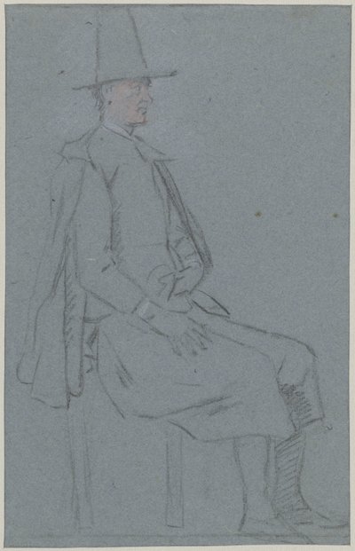Sittande croaker, profil till höger, med en hand på låret av Cornelis Troost