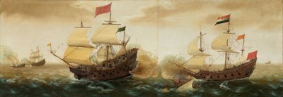 Ett marint möte mellan holländska och spanska krigsfartyg av Cornelis Verbeeck