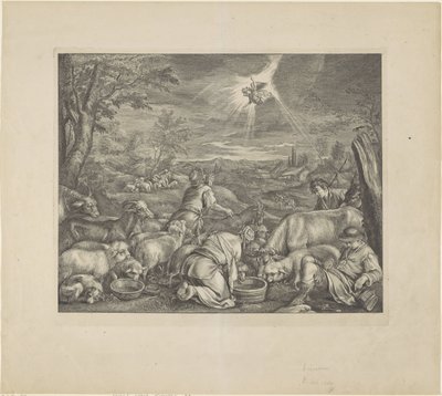 Abraham åker till Sikem / Bebådelse till herdarna Royal Bible (serietitel) av Cornelis Visscher (II)