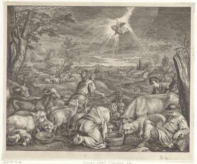 Abraham lämnar till Sikem / Bebådelse till herdarna av Cornelis Visscher (II)