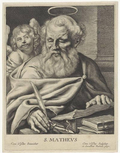 Evangelist Mattheüs S. MATHEVS (titel på objekt) Vier evangelisten (serietitel) av Cornelis Visscher (II)