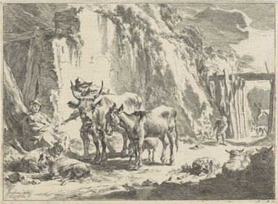 Landskap med en kvinna som matar sitt barn Landskap (serietitel) av Cornelis Visscher (II)