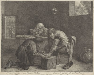 Man med en läkare Vre, seca, purga, cura Kirurg! dolori (titel på objekt) av Cornelis Visscher (II)