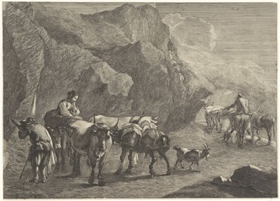 Stenigt landskap med herdar av Cornelis Visscher (II)