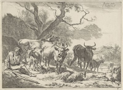 Vilar gammal herde med sin flock Landskap (serietitel) av Cornelis Visscher (II)