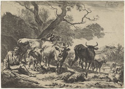 Vilar gammal herde med sin flock Landskap (serietitel) av Cornelis Visscher (II)