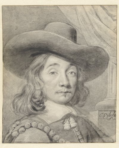 Självporträtt med hatt av Cornelis Visscher (II)