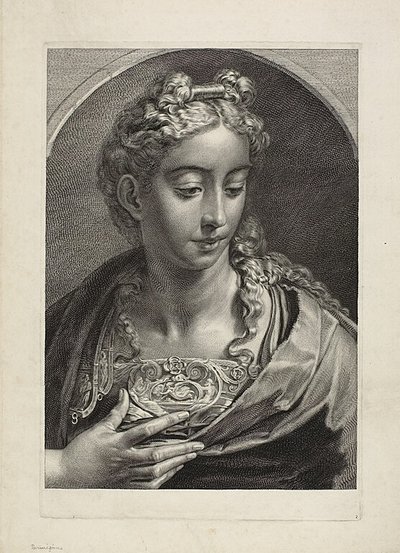 Athena, från Cabinet Reynst; Variarum imaginum a celeberrimis artificibus pictarum Caelaturae (Cabinet Reynst: Gravyrer av olika bilder målade av berömda konstnärer) av Cornelis Visscher