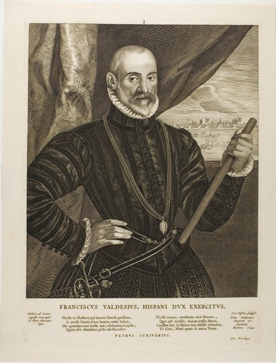 Francisco Valdes, spansk befälhavare, plansch 1 från Quatuor Personae av Cornelis Visscher