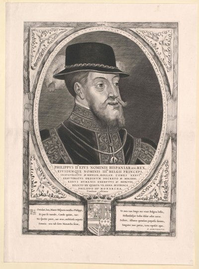 Kung av Spanien Filip II (tryck) av Cornelis Visscher