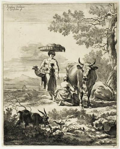 Kvinna som mjölkar en ko av Cornelis Visscher