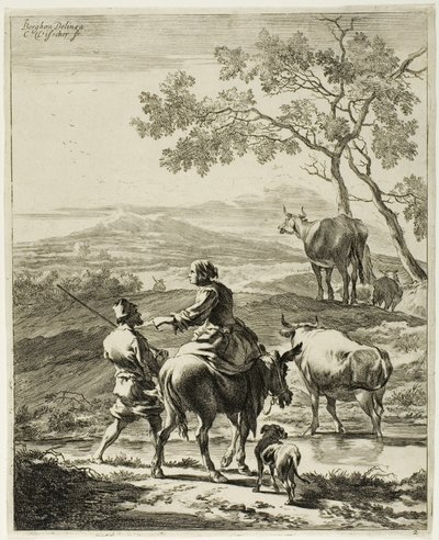 Kvinna på en åsna av Cornelis Visscher