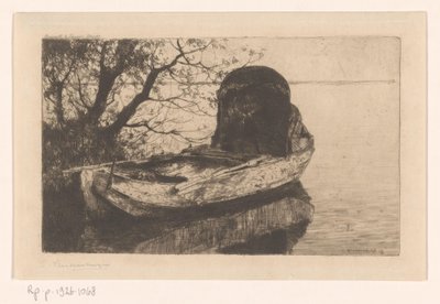 Förtöjd roddbåt med kapell av Cornelis Vreedenburgh (signed by artist)