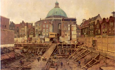 Byggarbetsplats vid Hekelveld med den runda lutherska kyrkan av Cornelis Vreedenburgh