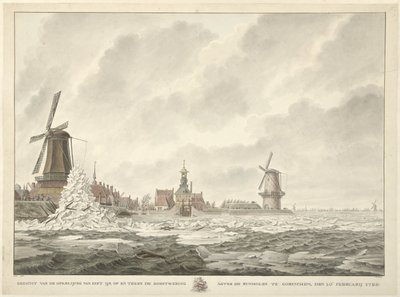Utsikt över isens halvmåne, på och mot bröstvärnet bakom Runmolen i Gorinchem, den 20 februari 1799 av Cornelis de Jonker