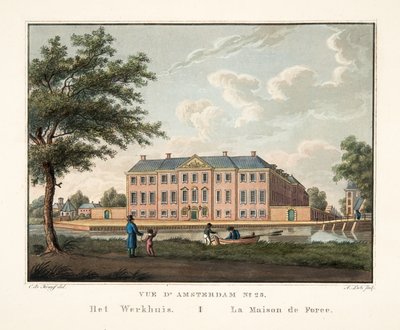 Utsikt över Amsterdam No.25. Het Werkhuis. La Maison de Force, 1825 (handfärgad gravyr) av Cornelis de Kruyff