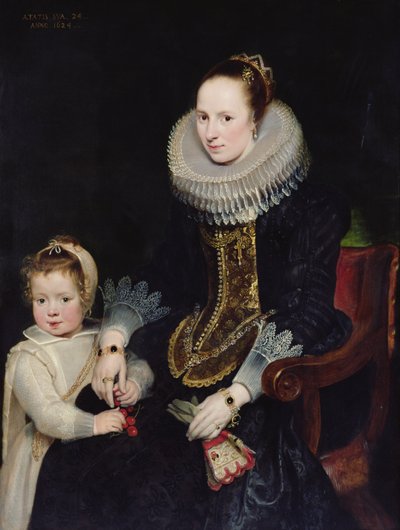 Porträtt av en dam och hennes dotter (olja på panel) av Cornelis de Vos