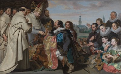 Återlämnandet av kyrkoskatterna till Sankt Norbert efter besegrandet av den kätterska Tankelin, med ett porträtt av familjen Snoeck av Cornelis de Vos