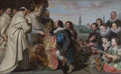 Återlämnandet av kyrkans skatter till den helige Norbert efter kättaren Tankelins nederlag, med ett porträtt av familjen Snoeck av Cornelis de Vos