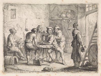 Kvinna lämnar värdshus av Cornelis de Wael