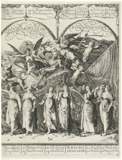 Vilhelm av Oranges triumftåg, tavla d Currus triumphalis Illustris / Vilhelm av Oranges triumftåg (serietitel) av Cornelis van Kittensteyn