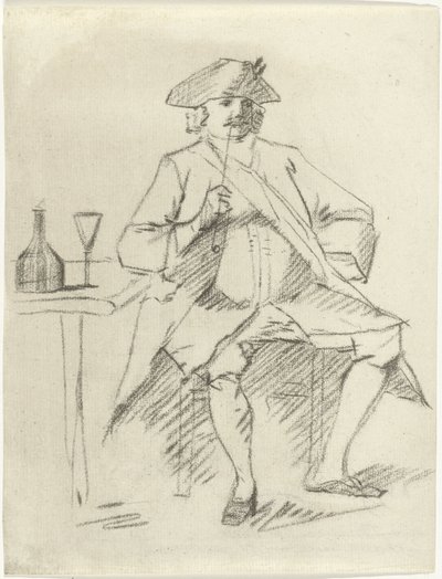 Man med en pipa som sitter vid ett bord av Cornelis van Noorde