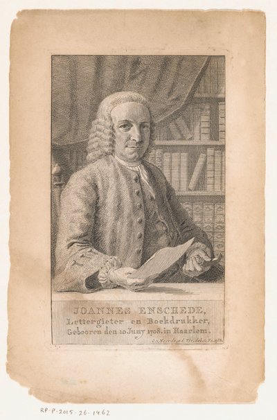Porträtt av Johannes Enschedé Joannes Enschede, typgrundare och boktryckare (titel på objekt) av Cornelis van Noorde